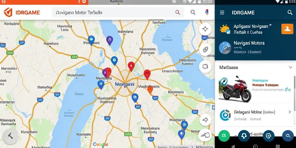 Tampilan antarmuka aplikasi IDRGAME untuk navigasi motor yang menarik.