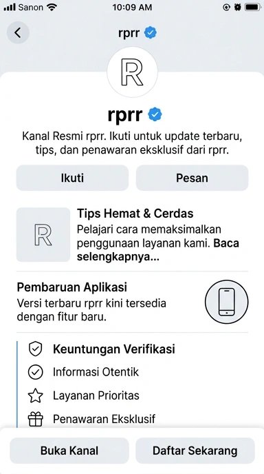 Tampilan kanal resmi rprr